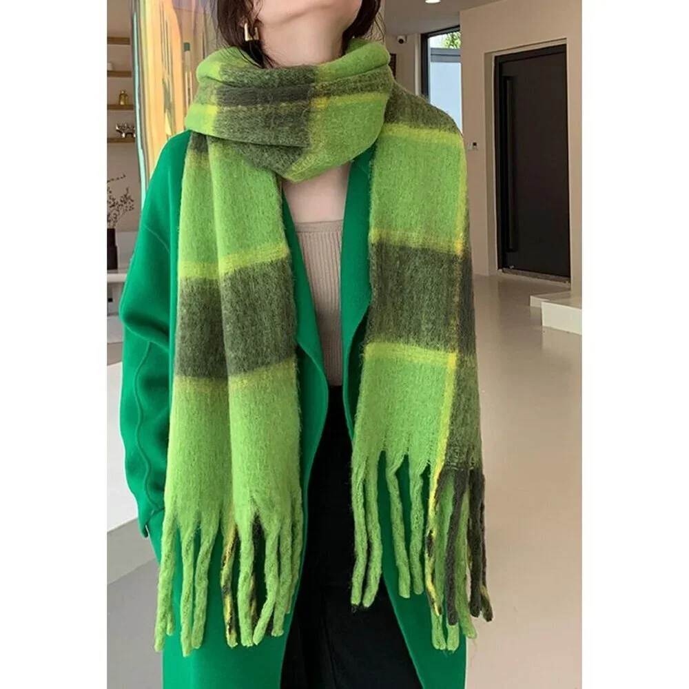 Women's Green Dark Grey Winter Warm Long Shawl Cold Weather Thick Blanket Scarf